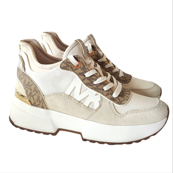 Michael Kors Muse Mesh Trainer Sneakers Gold Tennis Shoes - Picture 1 of 8